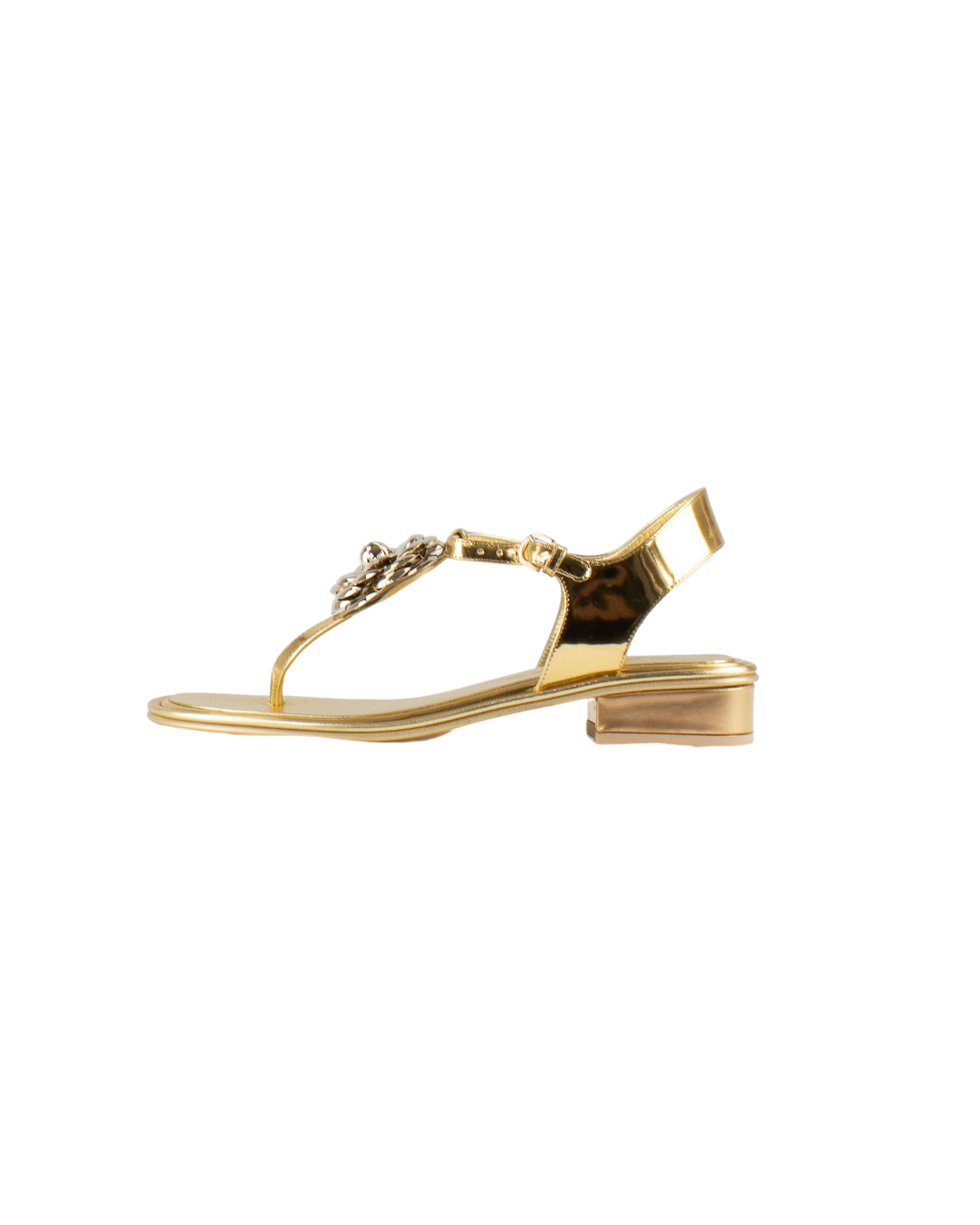 NEW* CHANEL Metallic Gold & Brown Elastic Slingback Sandals EU 39